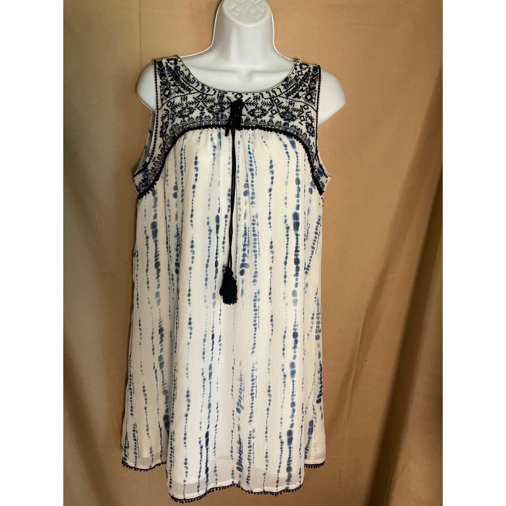 Knox Rose Sleeveless Mini Dress Womens Medium White Blue Tie Dye Boho Excellent